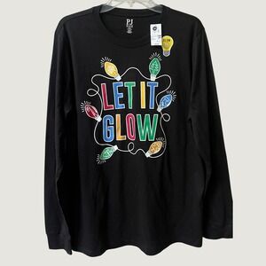 Let it Glow PJ Place Pajama Loungewear Long Sleeve Shirt Mens Medium Black NWT